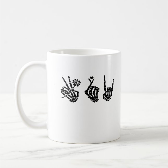 Peace And And Roll Skeleton Hands Classic Coffee Mug (Left)