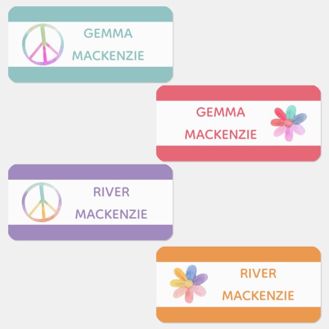 Peace and Flowers Boho Hippie Clothing Name Labels (Group)