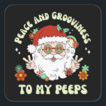 Peace And Grooviness Peeps Hippie Santa Christmas Square Sticker<br><div class="desc">Wish your family and friends some love,  joy,  peace,  and grooviness this holiday season with this fun hippie Santa Christmas sticker on your gifts or on your holiday card envelopes.</div>