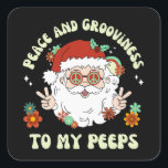 Peace And Grooviness Peeps Hippie Santa Christmas Square Sticker<br><div class="desc">Wish your family and friends some love,  joy,  peace,  and grooviness this holiday season with this fun hippie Santa Christmas sticker on your gifts or on your holiday card envelopes.</div>