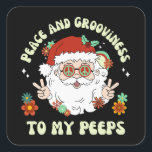 Peace And Grooviness Peeps Hippie Santa Christmas Square Sticker<br><div class="desc">Wish your family and friends some love,  joy,  peace,  and grooviness this holiday season with this fun hippie Santa Christmas sticker on your gifts or on your holiday card envelopes.</div>