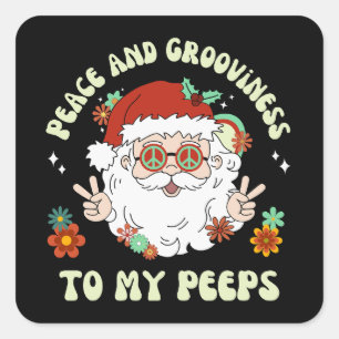 Peace And Grooviness Peeps Hippie Santa Christmas Square Sticker