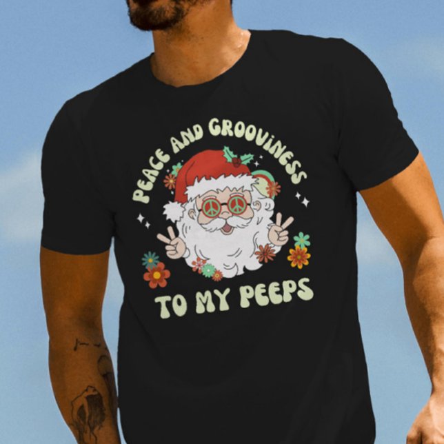 Peace and Grooviness Retro Hippie Santa Christmas T-Shirt (Creator Uploaded)