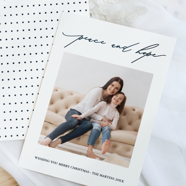 Peace and Hope Calligraphy Holiday Blue and White Invitation (Creator Uploaded)