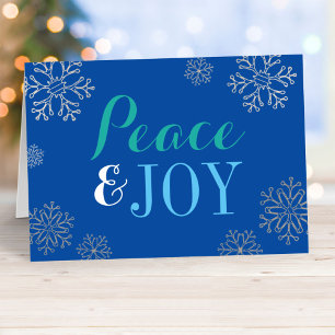 Peace and Joy Blue Corporate Business Holiday Card