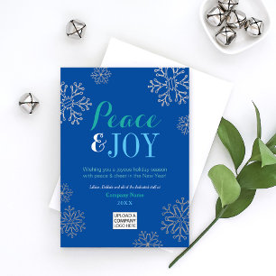 Peace and Joy Blue Corporate Business Holiday Card
