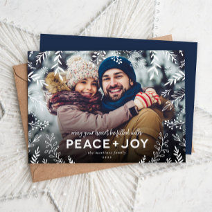 Peace and Joy Botanical Overlay Photo Holiday Card