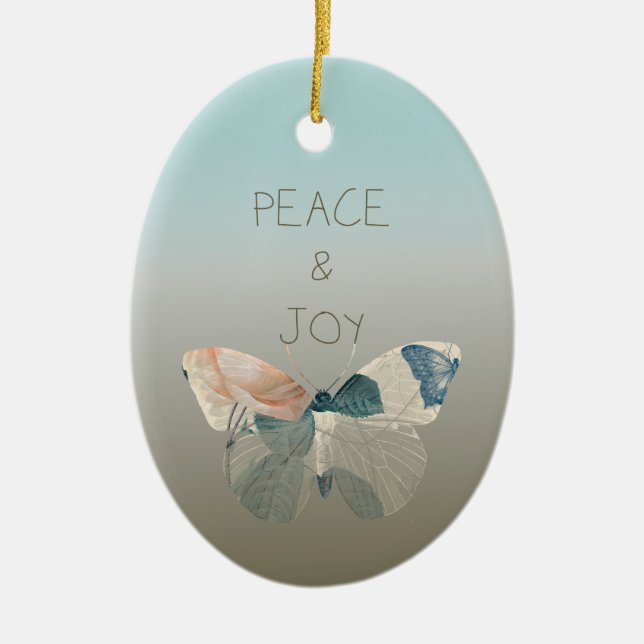 Peace and Joy Butterfly Ceramic Tree Decoration (Front)