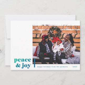 Peace and Joy Corner Blue Photo Holiday Card