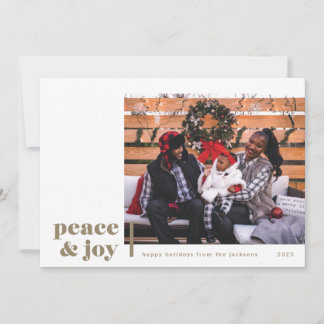 Peace and Joy Corner Taupe Photo Holiday Card
