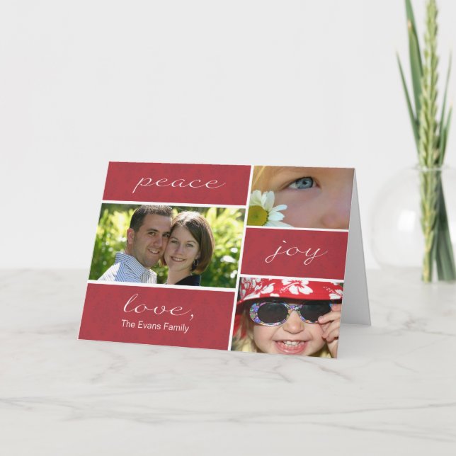Peace and Joy Folded Holiday Card-red Card (Front)