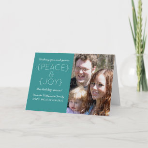 Peace and Joy Holiday Photo Card, Aqua Card