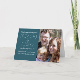 Peace and Joy Holiday Photo Card, Blue Card
