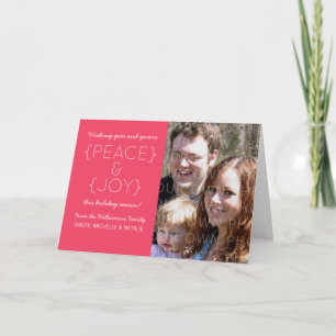 Peace and Joy Holiday Photo Card, Pink Card