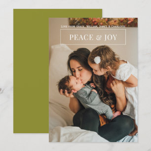 Peace And Joy Modern Christmas White Green Card