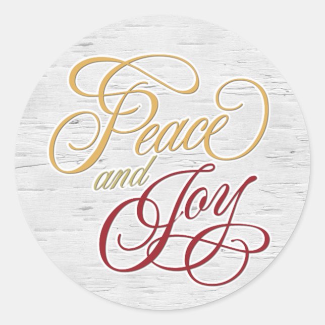 Peace and Joy On White Birch Classic Round Sticker (Front)