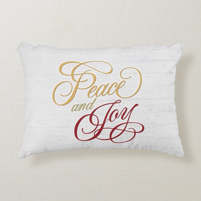 Peace and Joy On Whitewashed Wood  Decorative Cushion (Front)