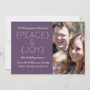 Peace and Joy Photo Flat Card, Purple Holiday Card