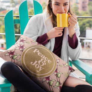 Peace and Joy Pink Poinsettia Christmas Decorative Cushion