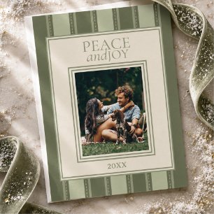 Peace and Joy Sage Green Striped Christmas Photo Holiday Card