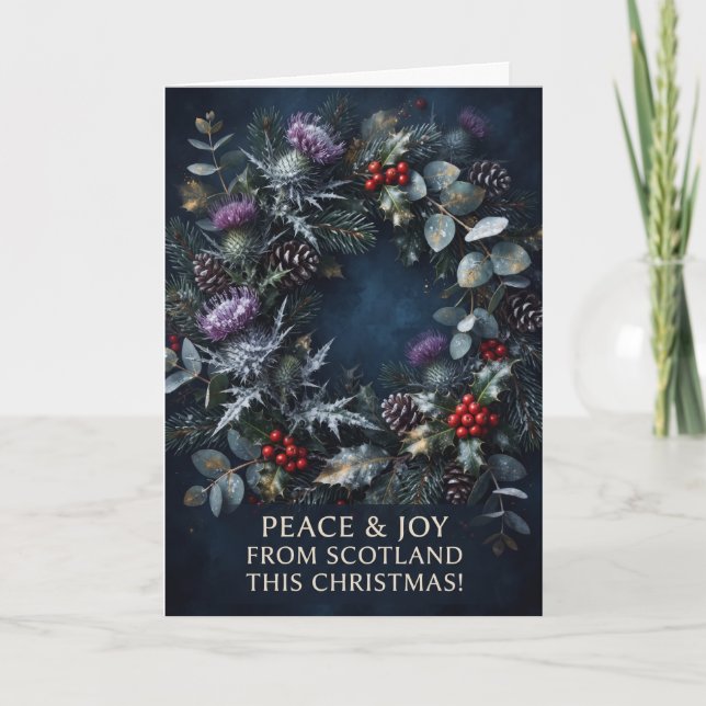 Peace and Joy Scottish Botanical Christmas Card (Front)