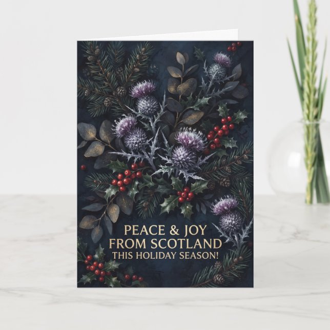 Peace and Joy Scottish Thistle Christmas Card (Front)