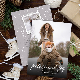 Peace And Joy Simple Script Modern Christmas Photo Holiday Card