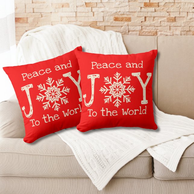Peace and Joy To The World Snowflake Red White Cushion (Creator Uploaded)