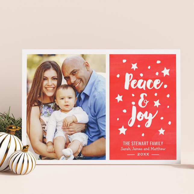 Peace and Joy Watercolor Merry Christmas Photo Holiday Card (Creator Uploaded)