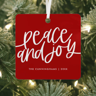 Peace and Joy Winter Red Green Photo Metal Ornamen Metal Tree Decoration