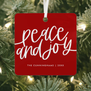 Peace and Joy Winter Red Green Photo Metal Ornamen Tree Decoration