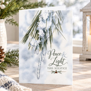 Peace and Light Winter Solstice Icy Pines Holiday Card