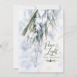 Peace and Light Winter Solstice Icy Pines Holiday Card