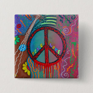 Peace and Love 15 Cm Square Badge