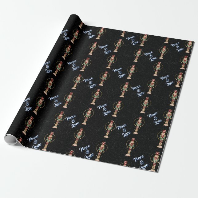 Peace and Love Christmas Nutcracker blue Wrapping Paper (Unrolled)