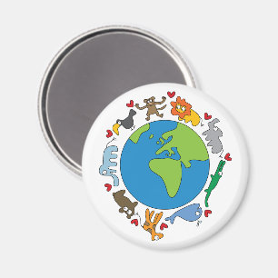 Peace And Love Cute Cartoon Animals of The World Magnet