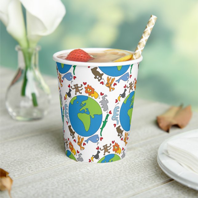 Peace And Love Cute Cartoon Animals of The World Paper Cups (Insitu)