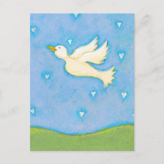 Peace and Love - Dove bird hearts fun pretty art Postcard