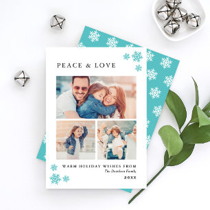 Peace and Love Elegant Turquoise Photo Collage Holiday Card