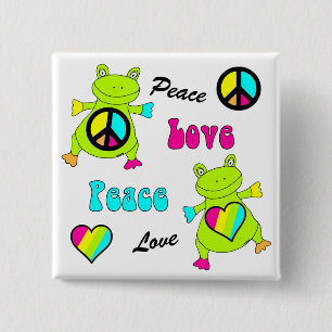 Peace and Love Frogs Square 15 Cm Square Badge