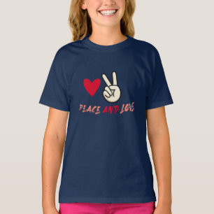 Peace and Love Girls’ T-Shirt Cute Heart and Pea