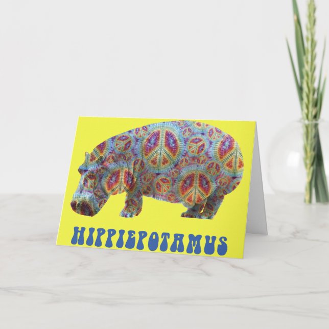 Peace and Love Hippie Hippy Hippopotamus Card (Front)