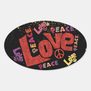 Peace and Love Mashup Oval Sticker