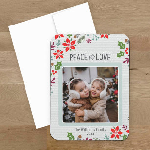 Peace and Love Poinsettia Floral Linen Photo Magnet
