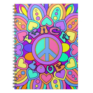 Peace and Love Psychedelic Hippie Mandala Notebook