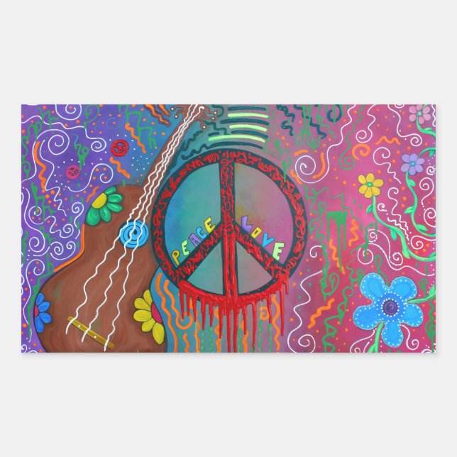 Peace and Love Rectangular Sticker (Front)