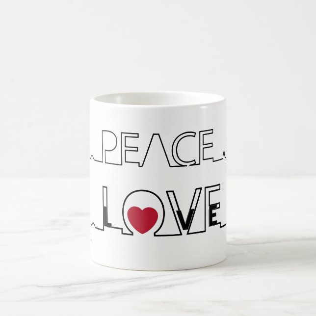 Peace and Love Red Heart Coffee Cup Mug (Center)
