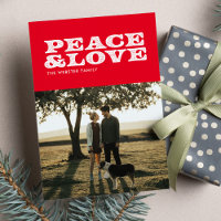 Peace and love red holiday photo card