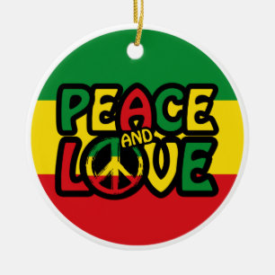 PEACE and LOVE, reggae style Ceramic Tree Decoration