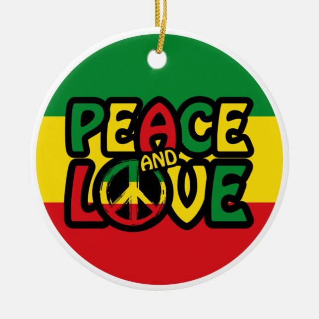 PEACE and LOVE, reggae style Ceramic Tree Decoration (Front)